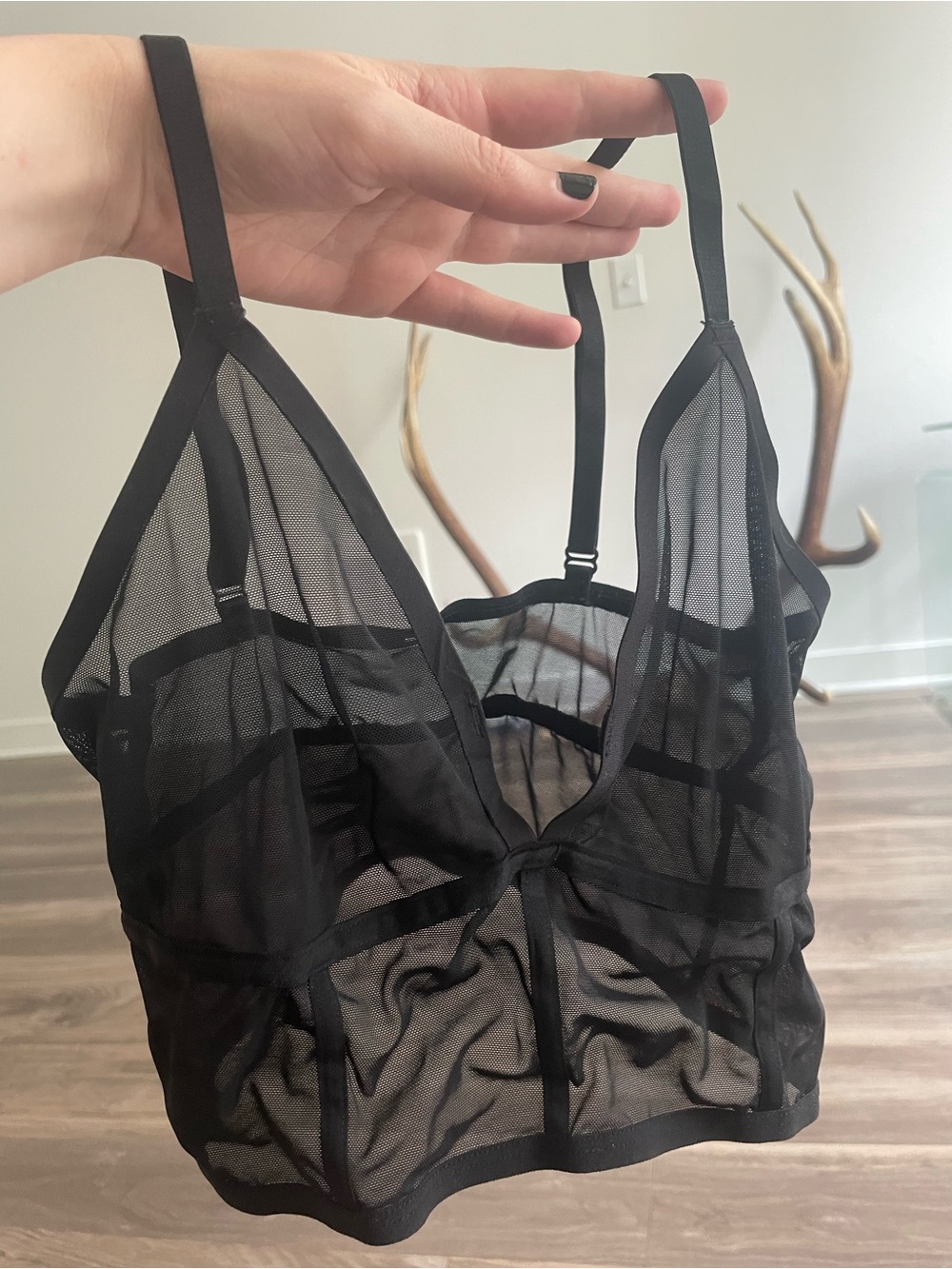 Sheer Mesh Bralette Camisole - Black